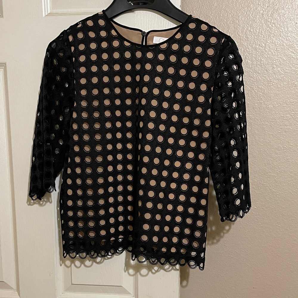 Chloe Black Lace Circle Pattern Blouse